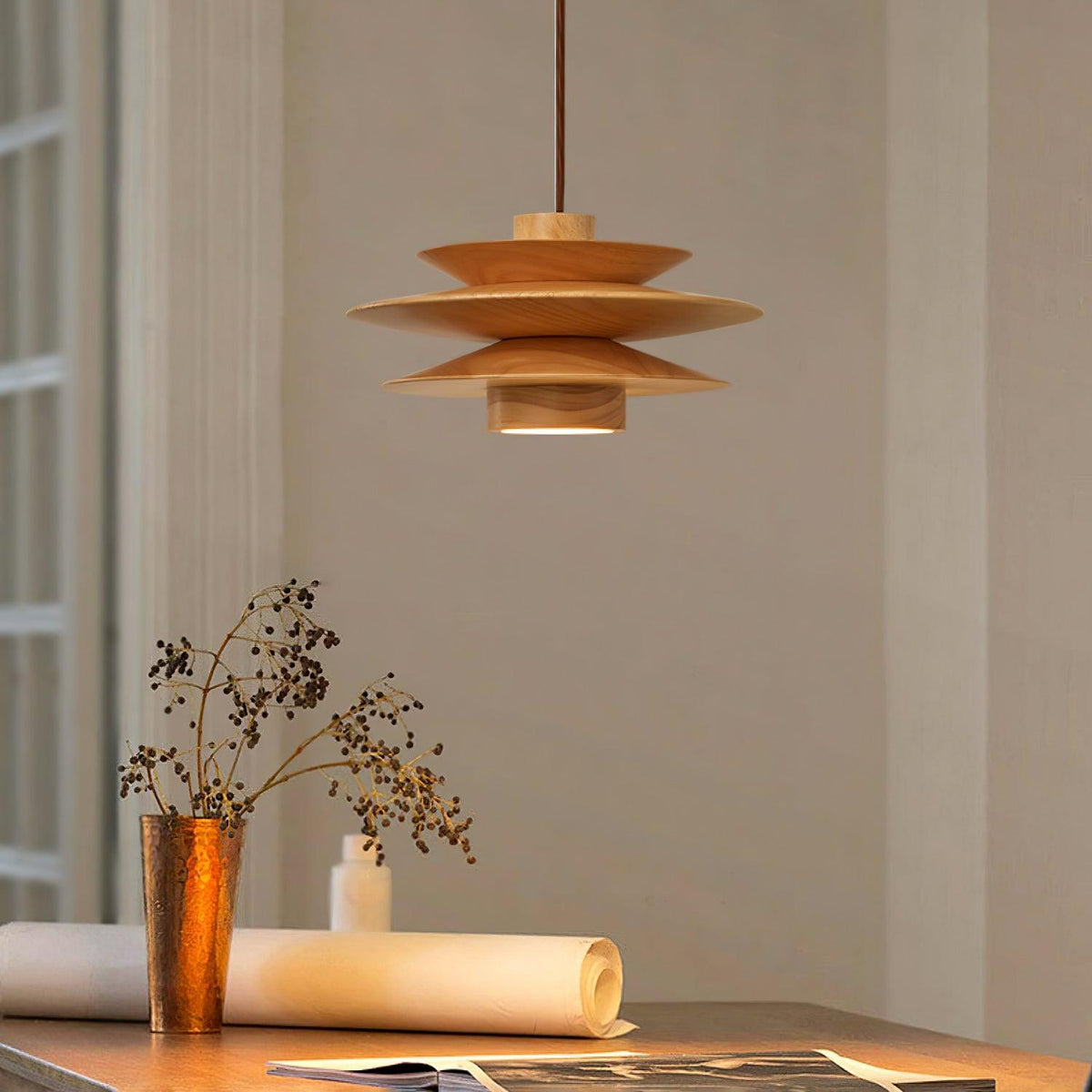 Hoko Wooden Disc Pendant Light