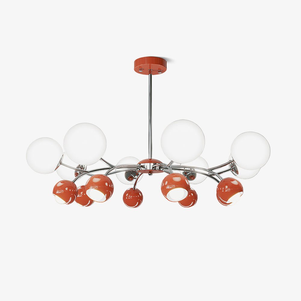 Noxiren Chandelier Chrome Red Cream Globe