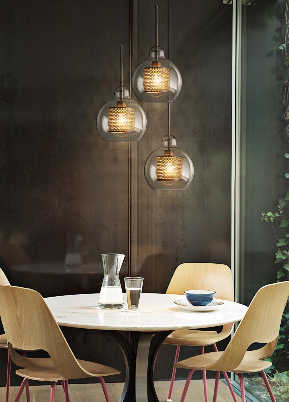 Eiruiella Pendant Lamp Glass Gold Mesh for Dining Room