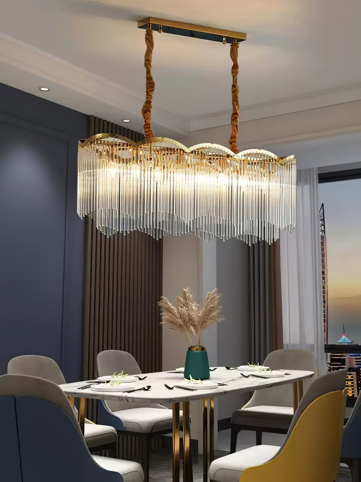 Liorivella Chandelier Glass Rod Wave Shape