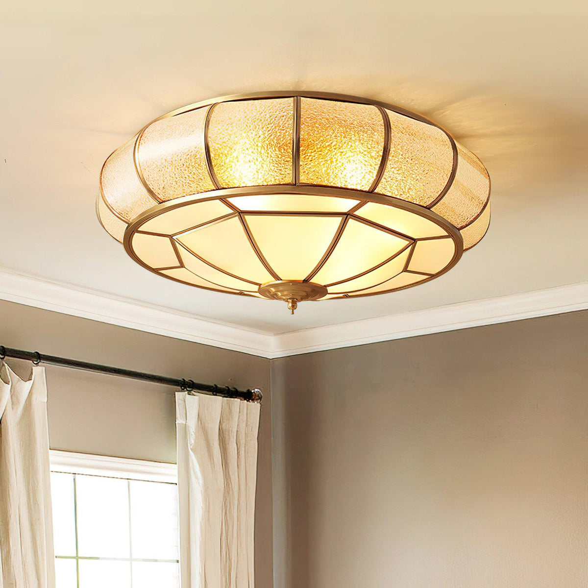 Deu Postmodern Luxury Drum Brass Glass Ceiling Light