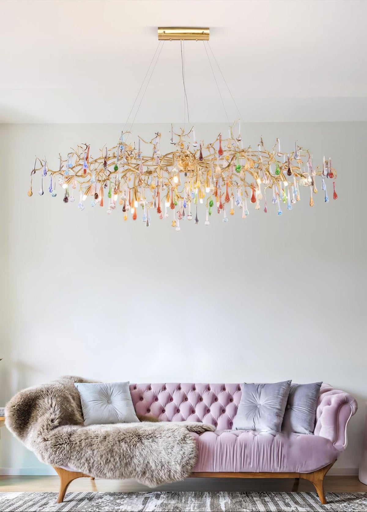 Sytheir Colorful Raindrop Branch Brass Crystal Chandelier