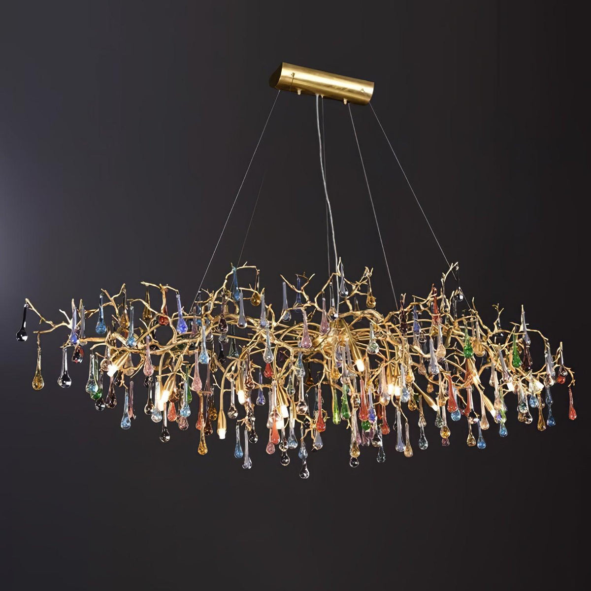 Sytheir Colorful Raindrop Branch Brass Crystal Chandelier
