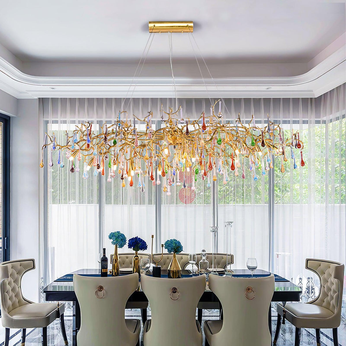 Brume Colorful Raindrop Brass Branch Chandelier