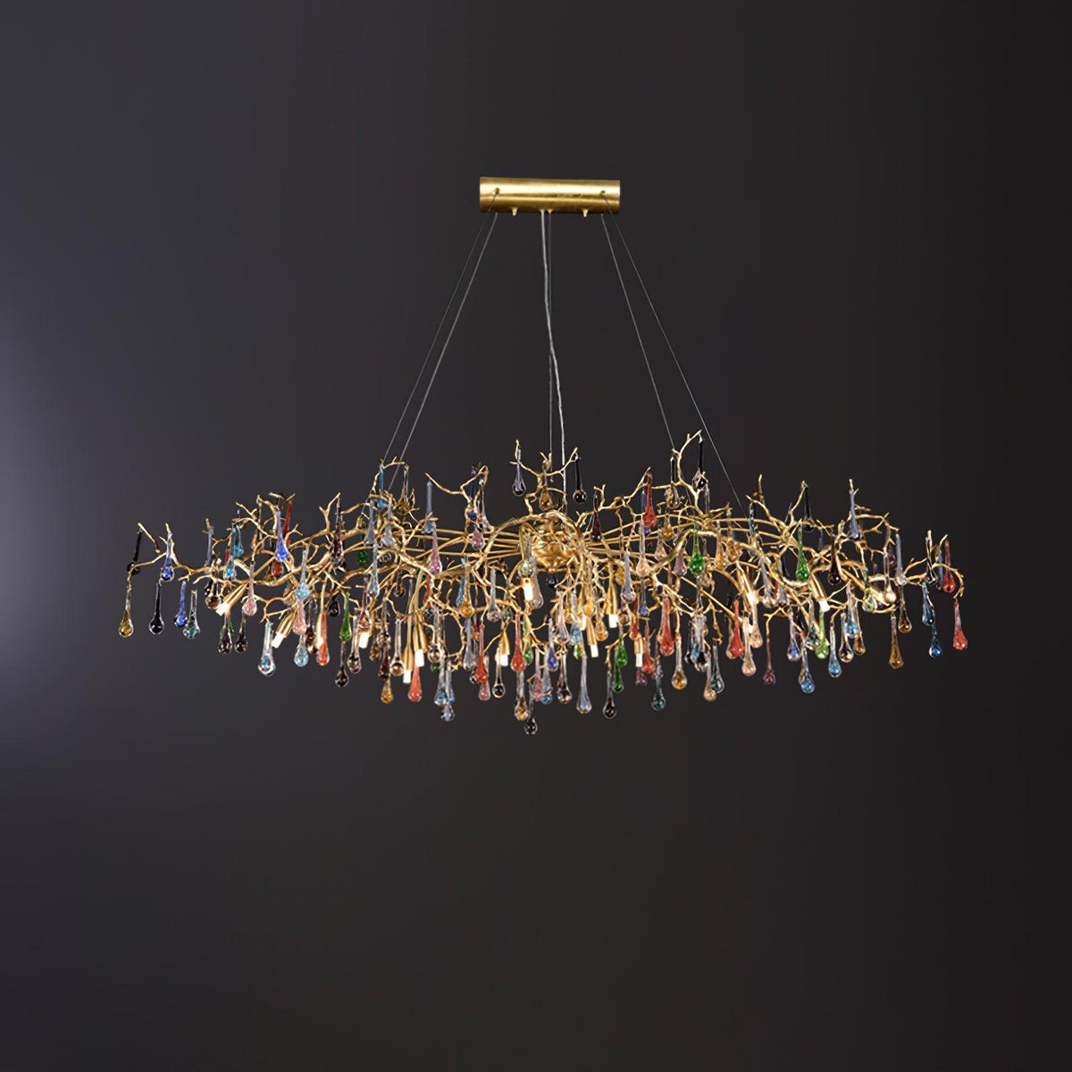 Sytheir Colorful Raindrop Branch Brass Crystal Chandelier