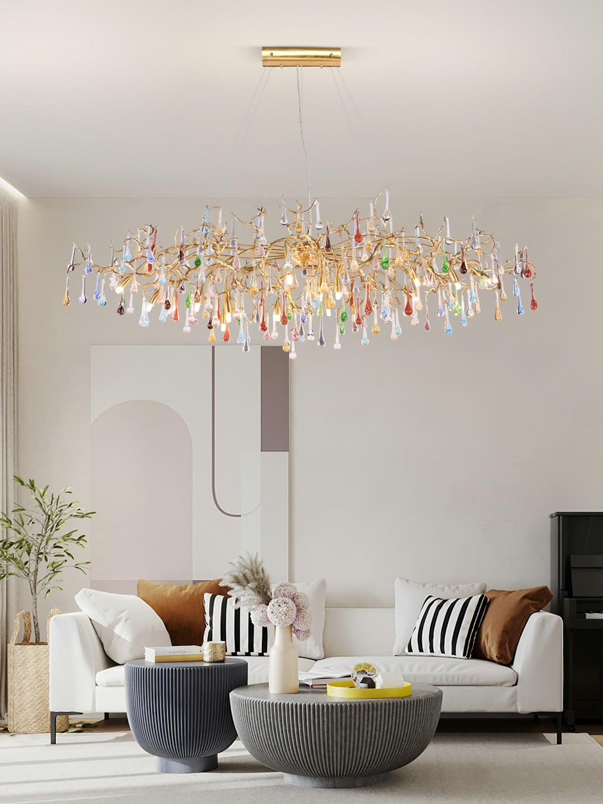 Brume Colorful Raindrop Brass Branch Chandelier
