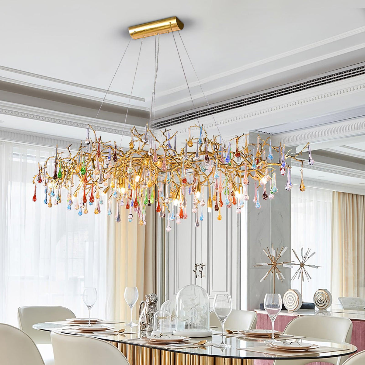 Sytheir Colorful Raindrop Branch Brass Crystal Chandelier