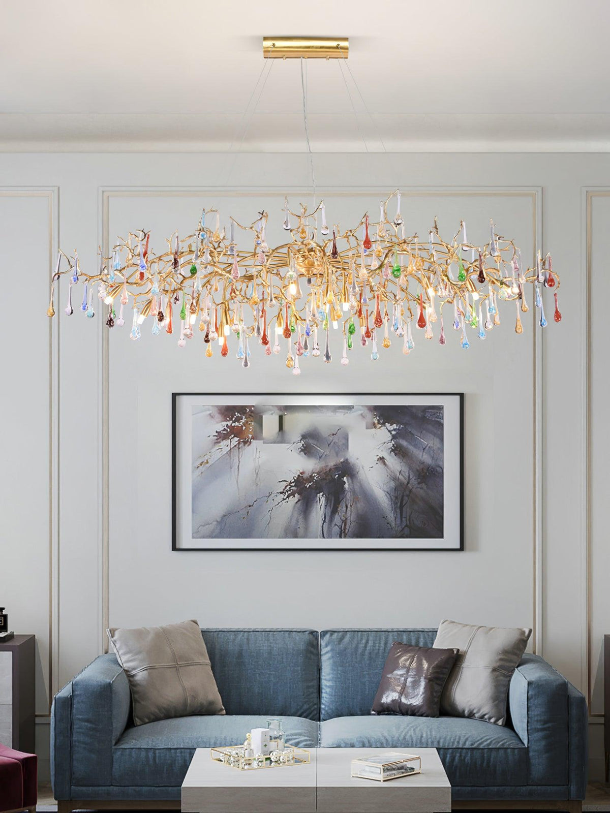 Sytheir Colorful Raindrop Branch Brass Crystal Chandelier