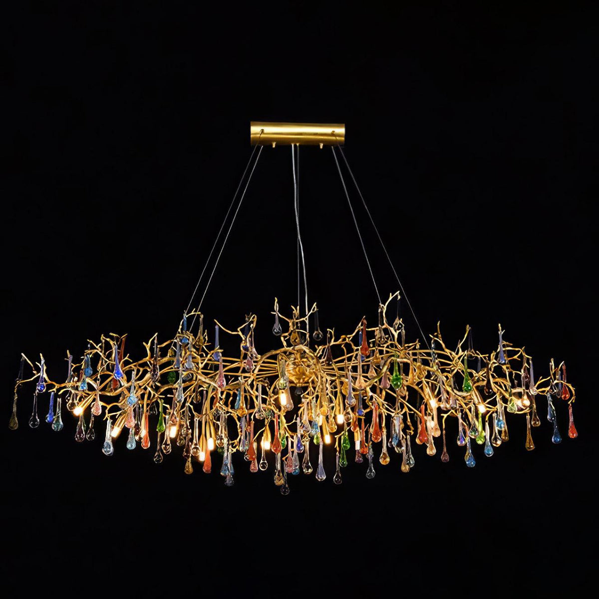 Sytheir Colorful Raindrop Branch Brass Crystal Chandelier