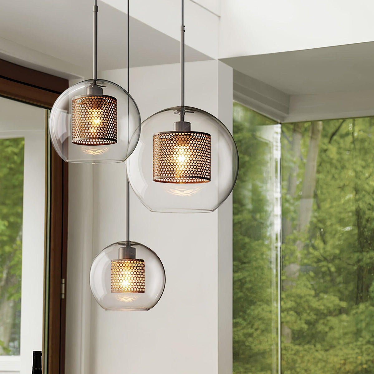 Eiruiella Pendant Lamp Glass Gold Mesh for Dining Room