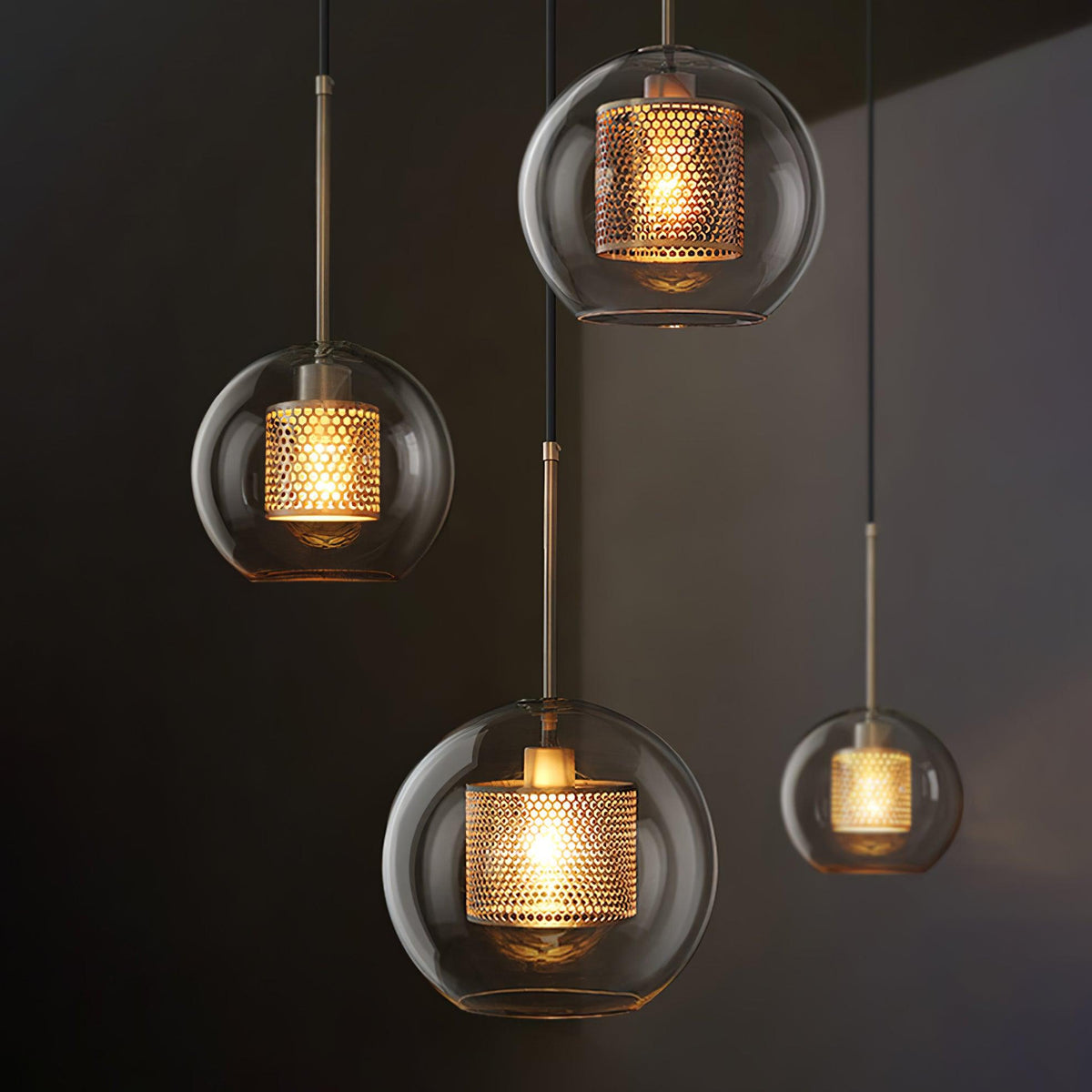 Eiruiella Pendant Lamp Glass Gold Mesh for Dining Room
