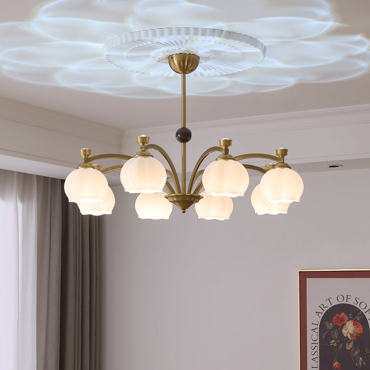 Alshaarae Traditional Premium Arc Wood Glass Chandelier