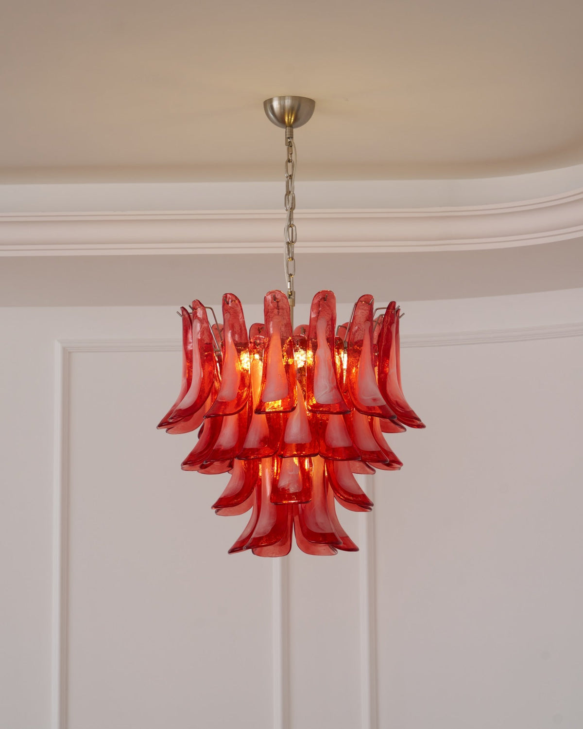 Celoelle Chandelier Crimson Murano Glass Petals Layered Vintage