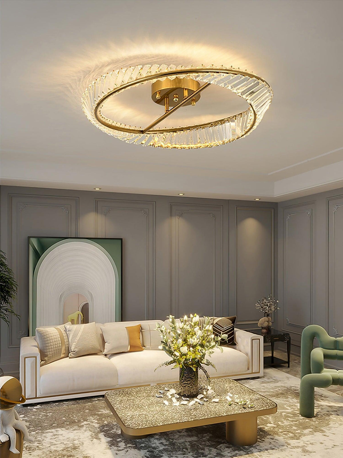 Elyaniella Ceiling Light Crystal Rings Stainless Steel