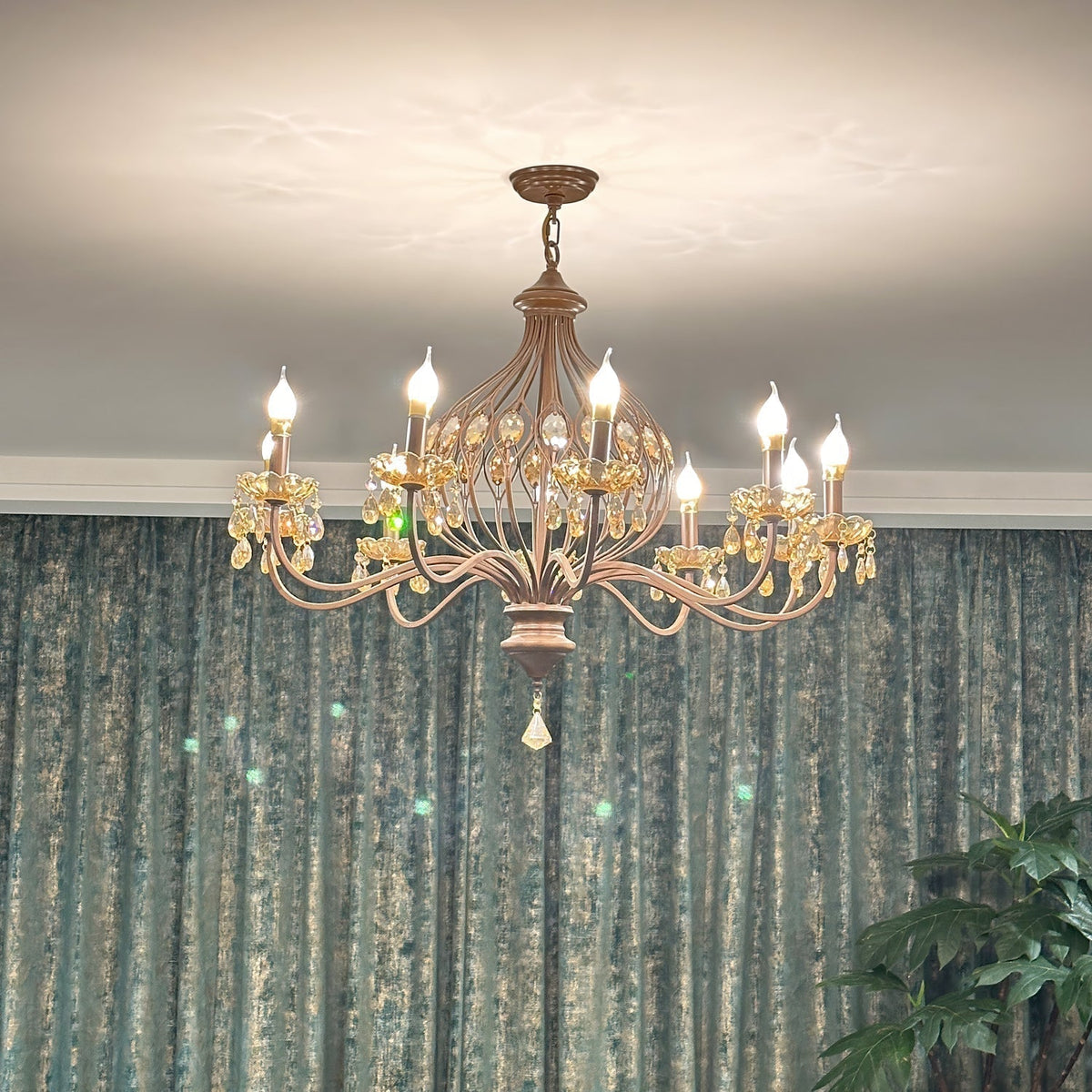 Enorel Vintage Bronze Crystal Chandelier
