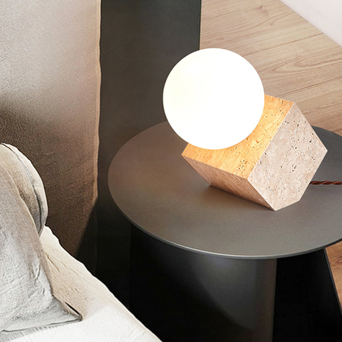 Rolt Geometric Travertine Table Lamp