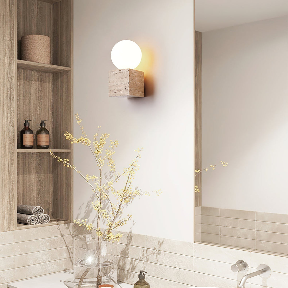 Eurlaean Cube-Base Travertine Wall Light