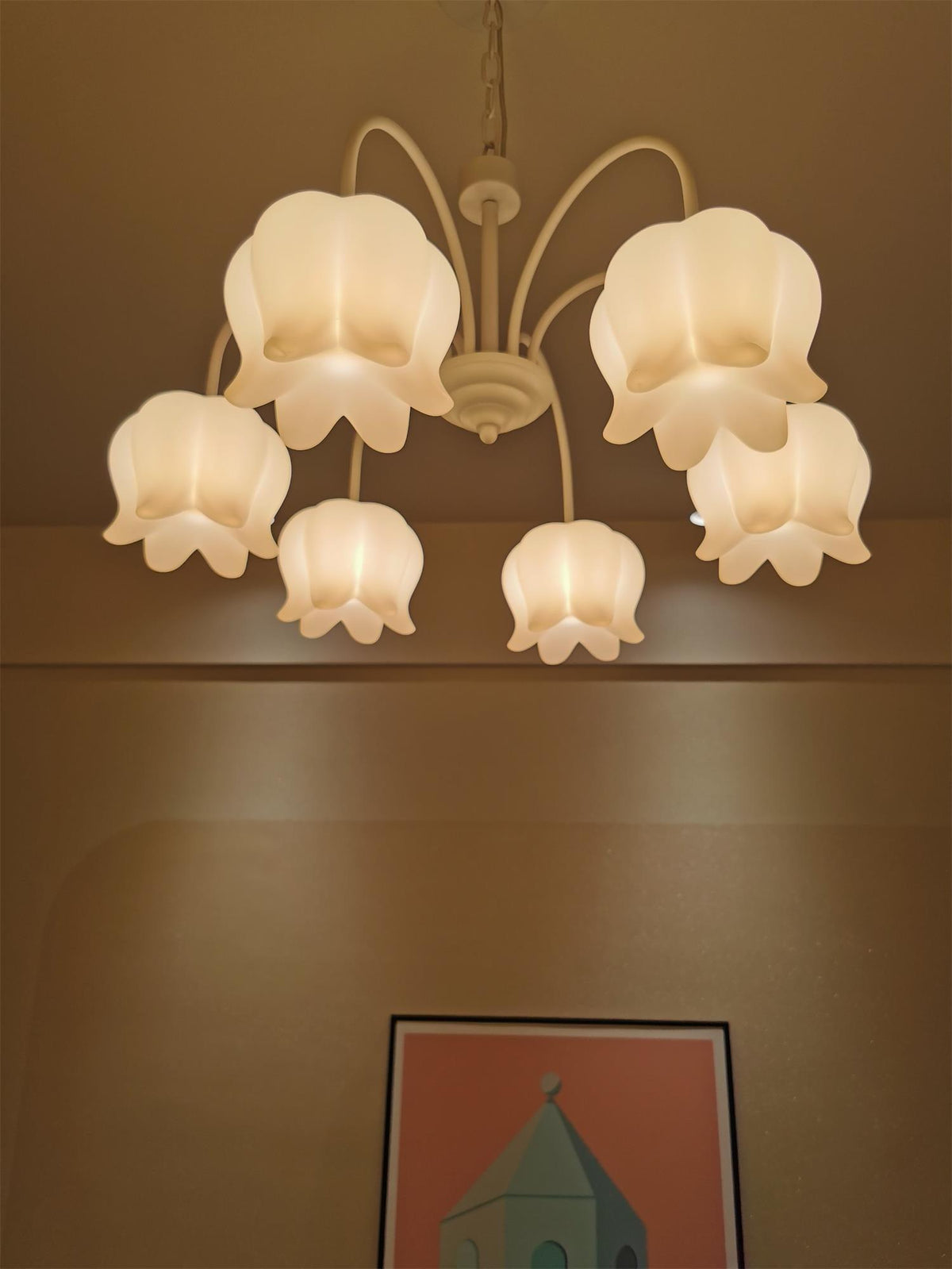 Veleissa Chandelier Bell Shade Curved Arm White Floral Elegant