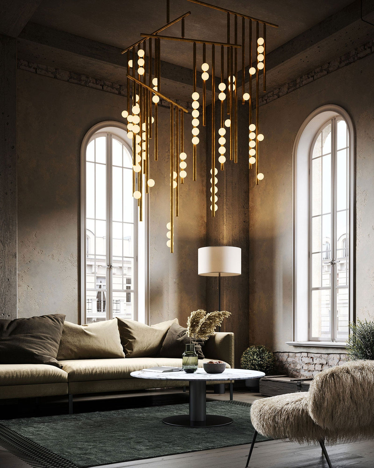Yieli Brass Glass Drop Chandelier