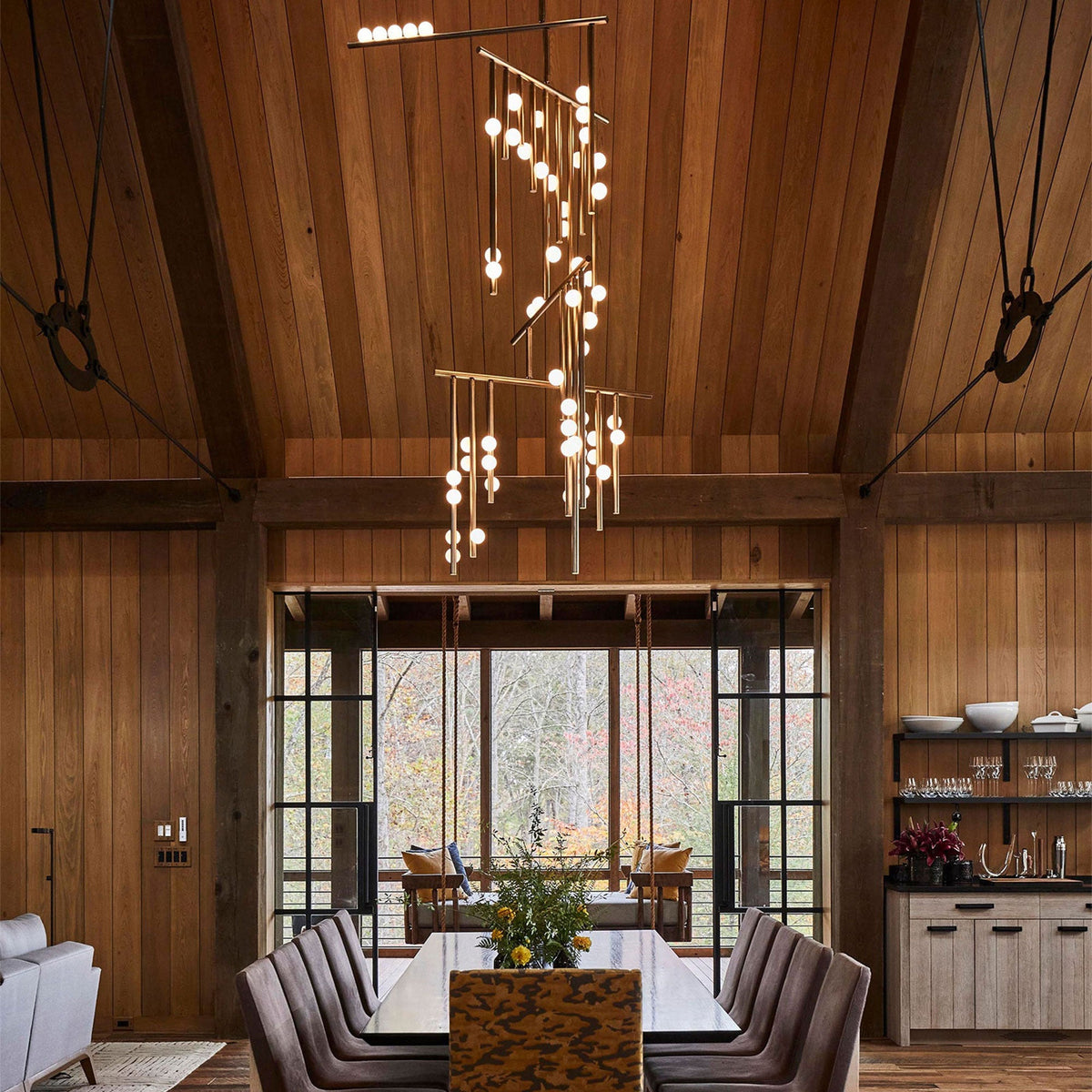 Yieli Brass Glass Drop Chandelier