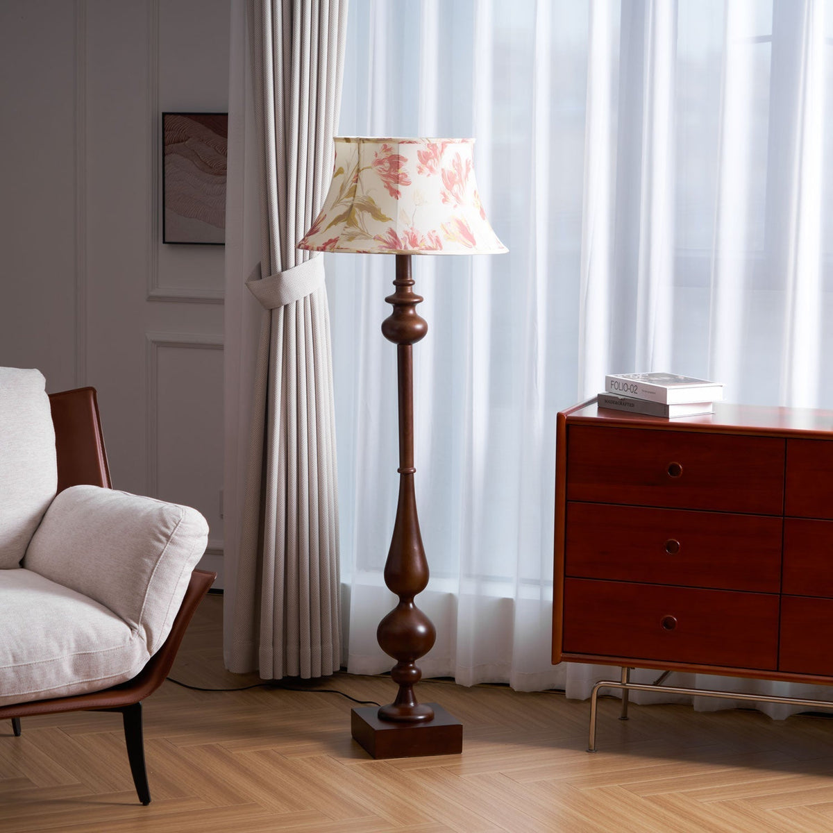 Floren Wood Fabric Classic Floor Lamp
