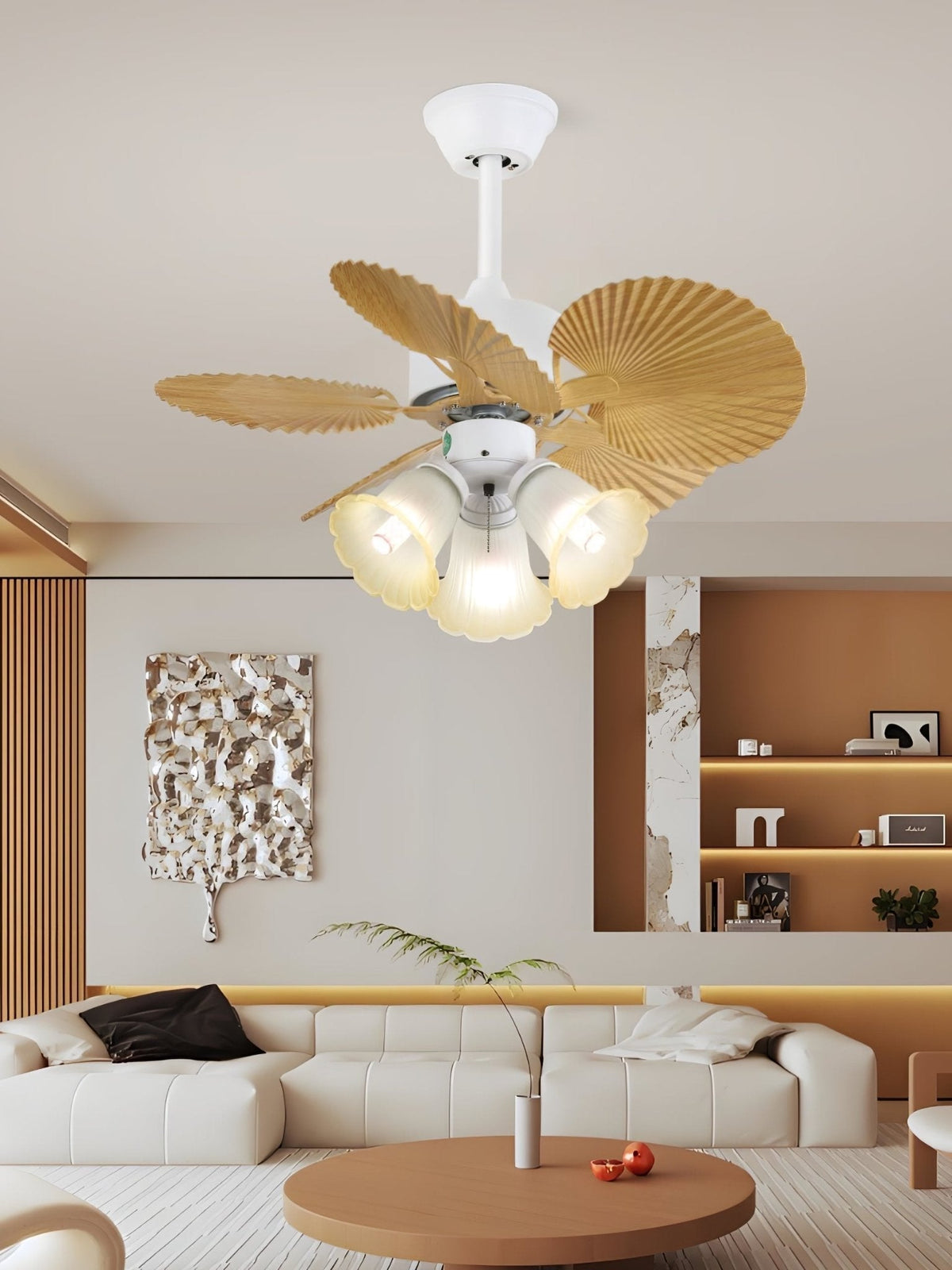 Elvoelle Vintage Wood Glass Ceiling Fan Light