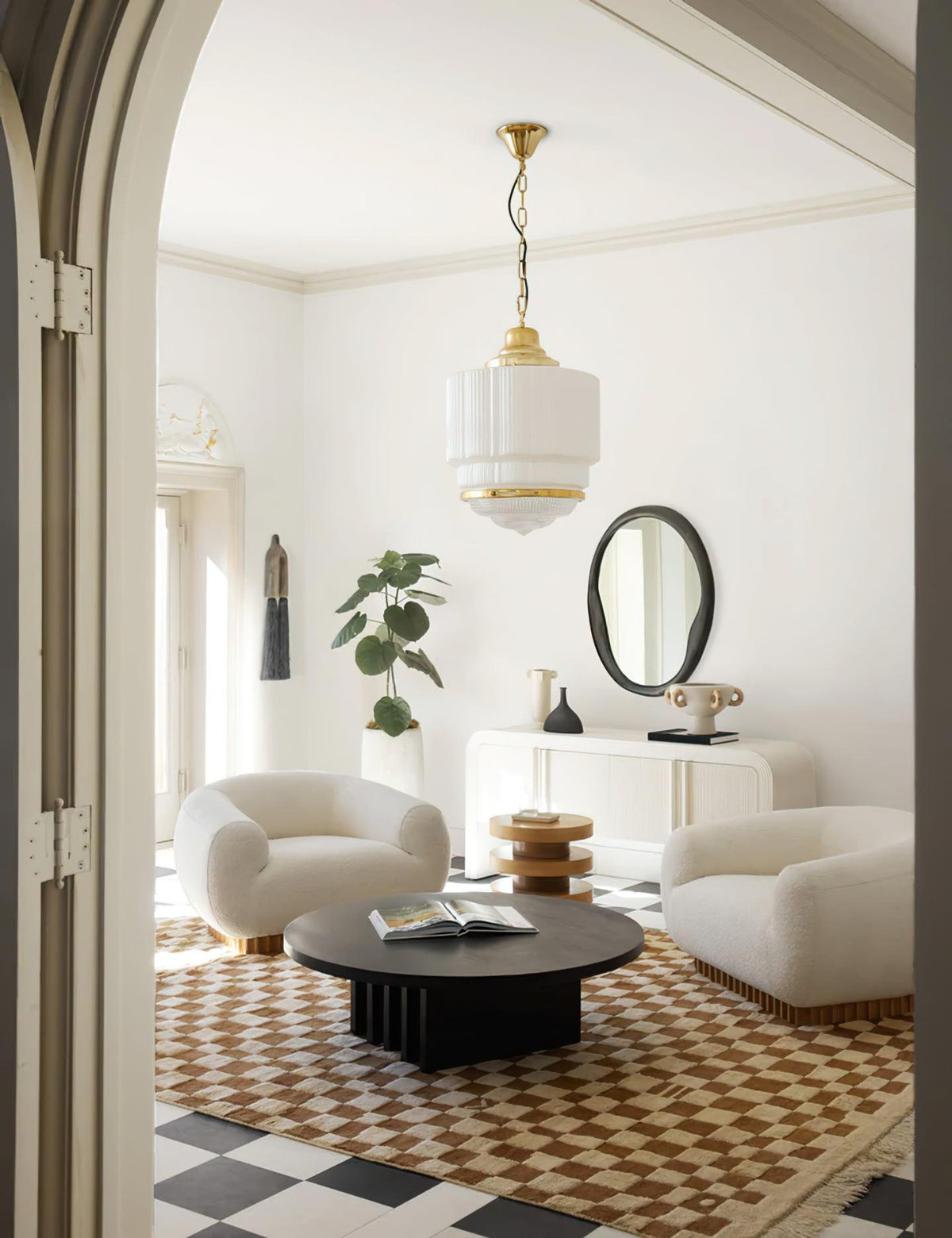 Celiina Pendant Light Brass Glass Ribbed