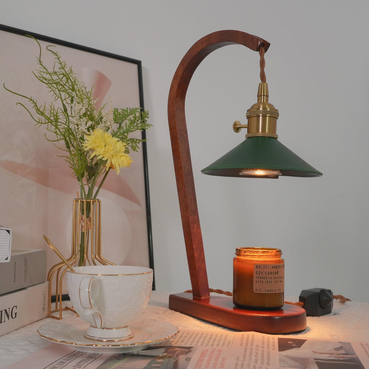 Elvuia Green Wood Table Lamp
