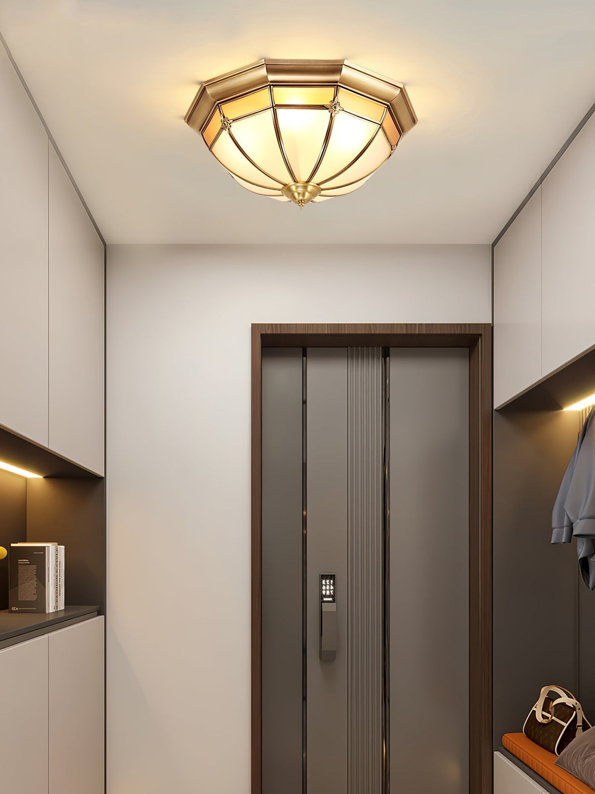 Vovynan Elegance Dome Brass Glass Flush Ceiling Lamp