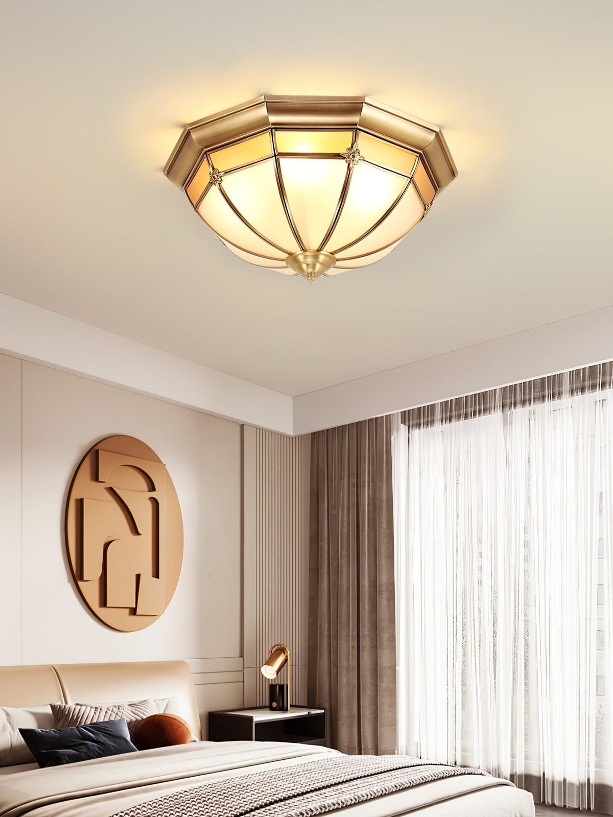 Vovynan Elegance Dome Brass Glass Flush Ceiling Lamp