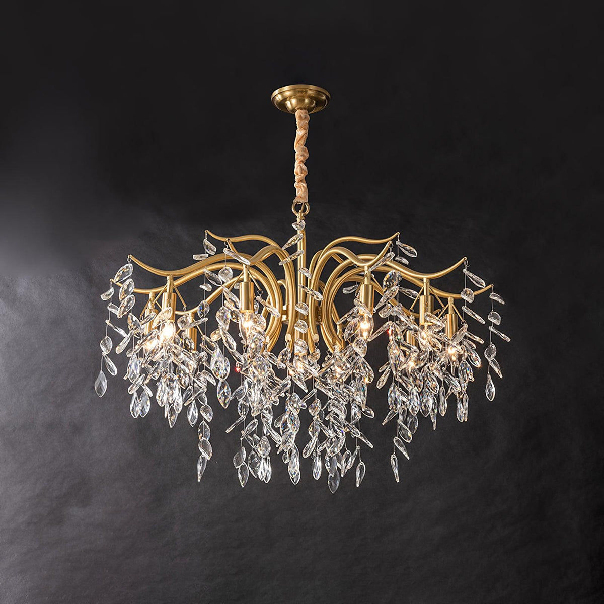 Firnal Chandelier Iron & Crystal Leaf