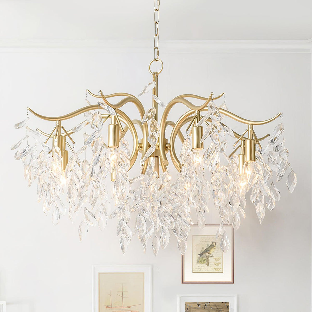 Firnal Chandelier Iron & Crystal Leaf