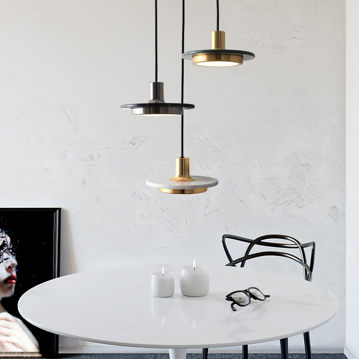 Bram Pendant Lamp Marble Double Circle Modern