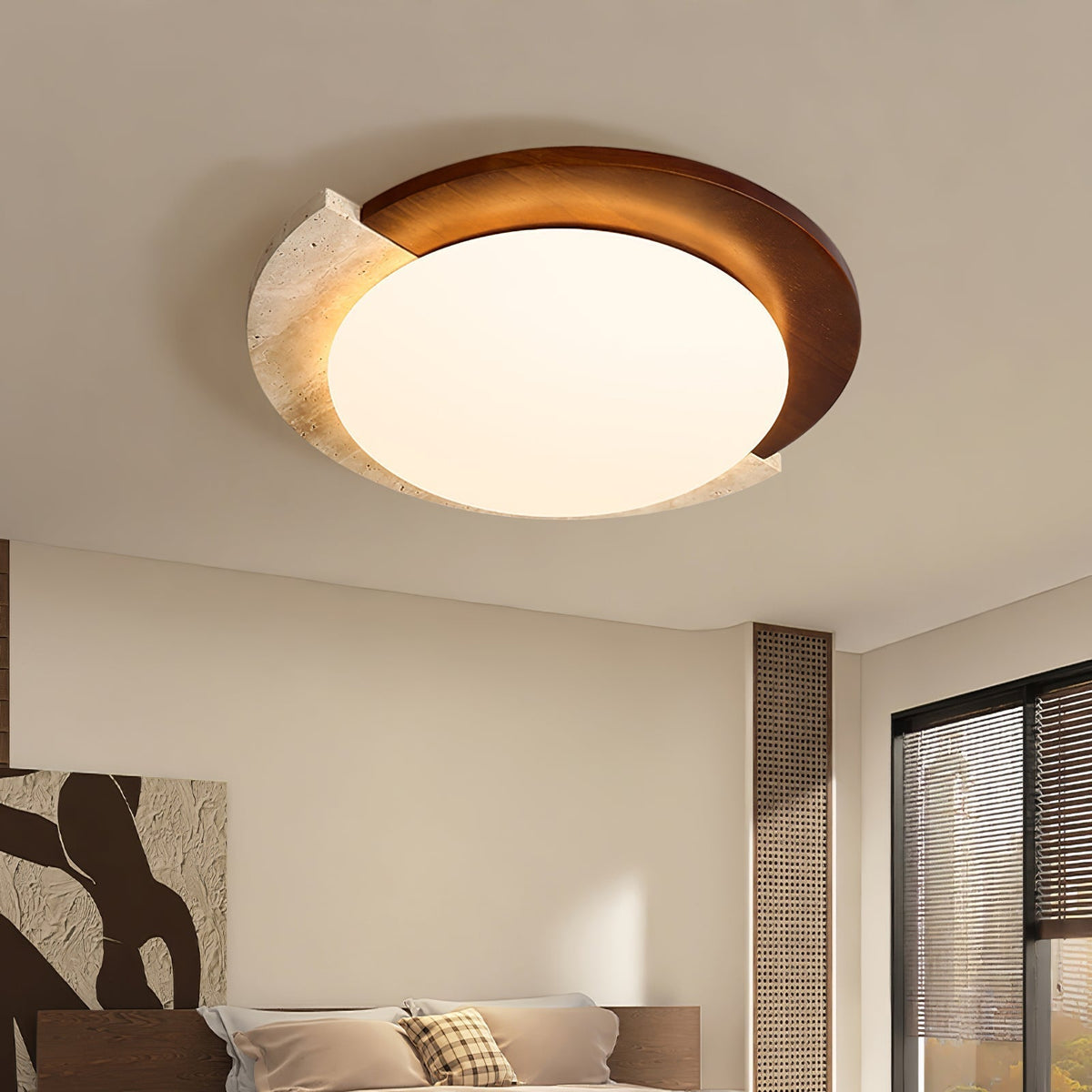 Noraaine Arc-Rim Travertine Ceiling Light