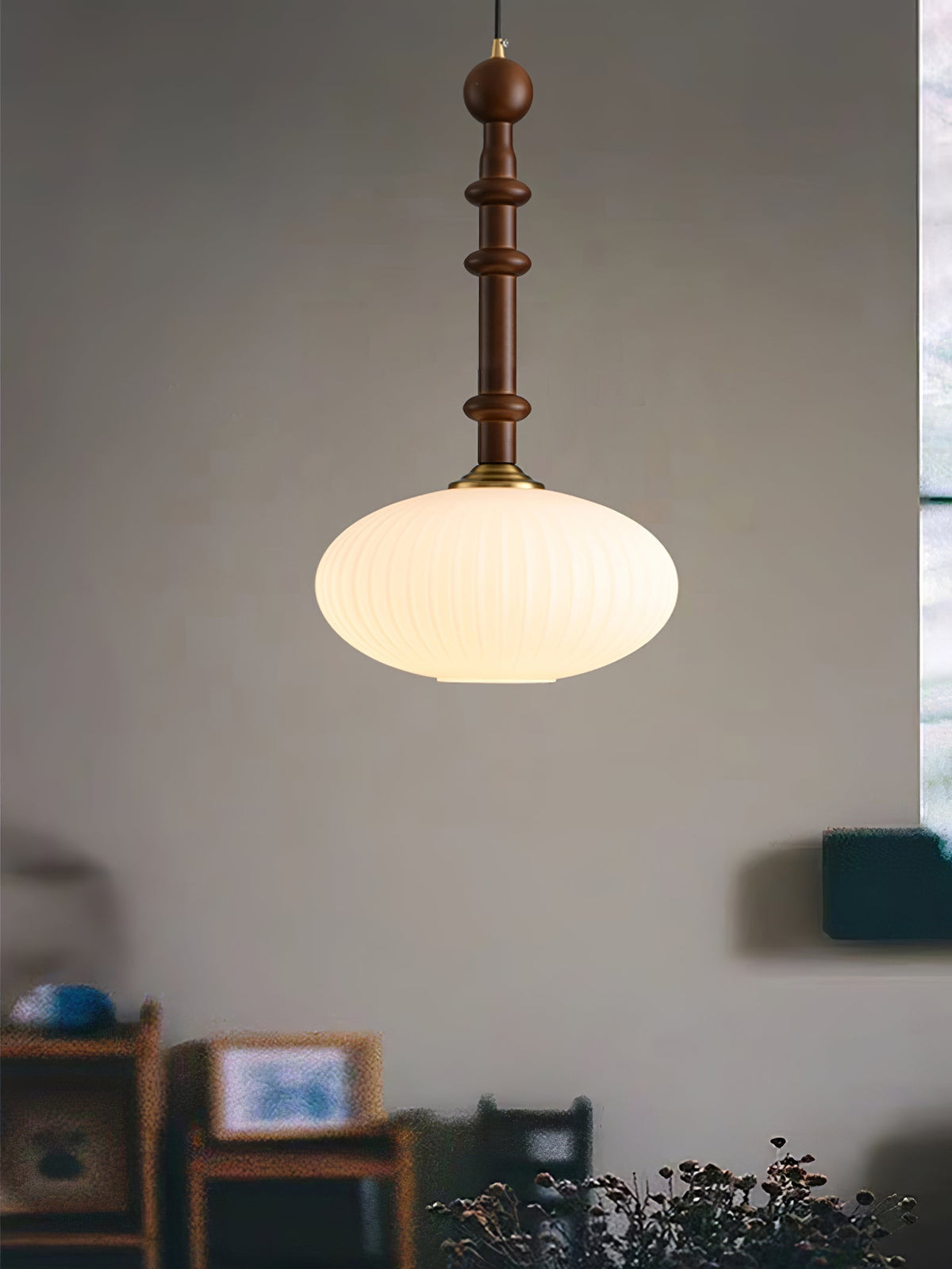 Iliror Traditional Art Wood Glass Pendant Light