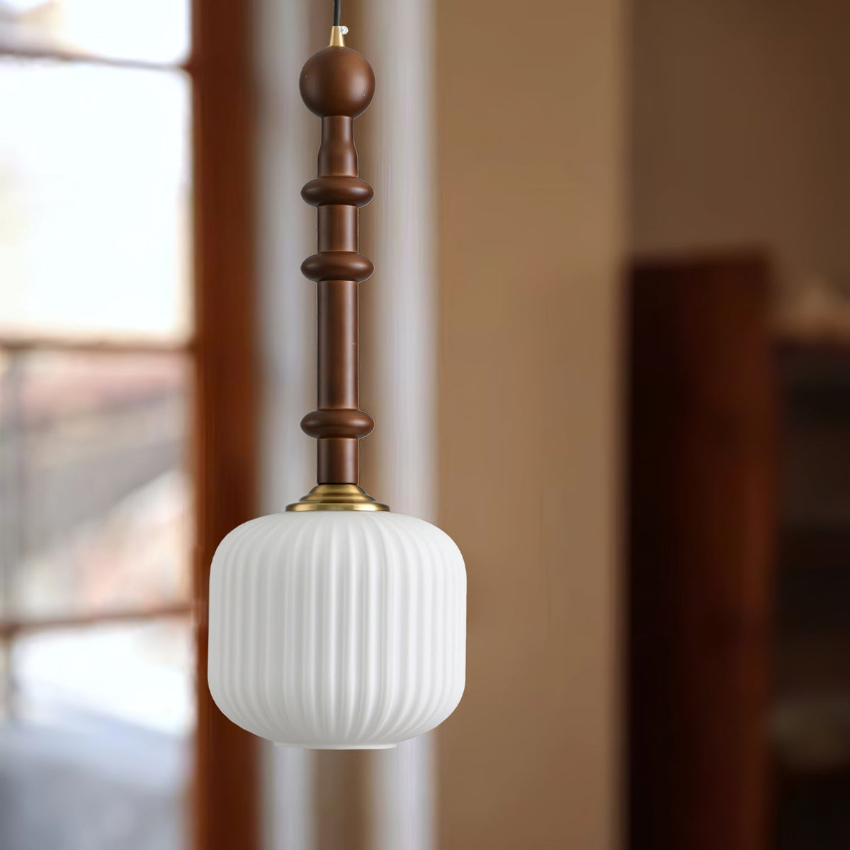 Iliror Traditional Art Wood Glass Pendant Light