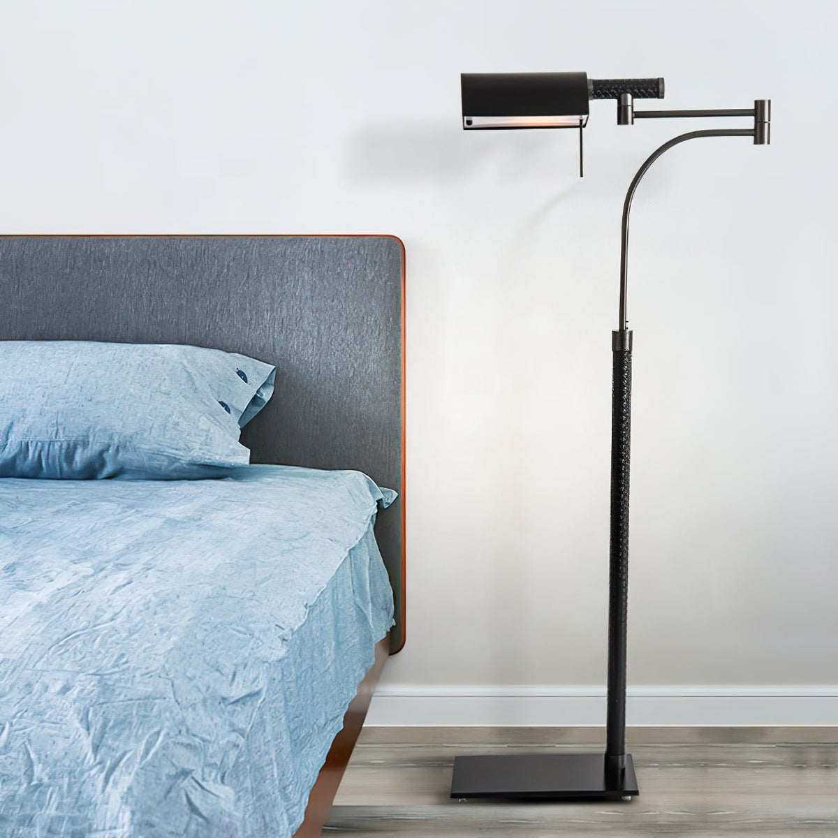 Bane Black Leather Floor Lamp