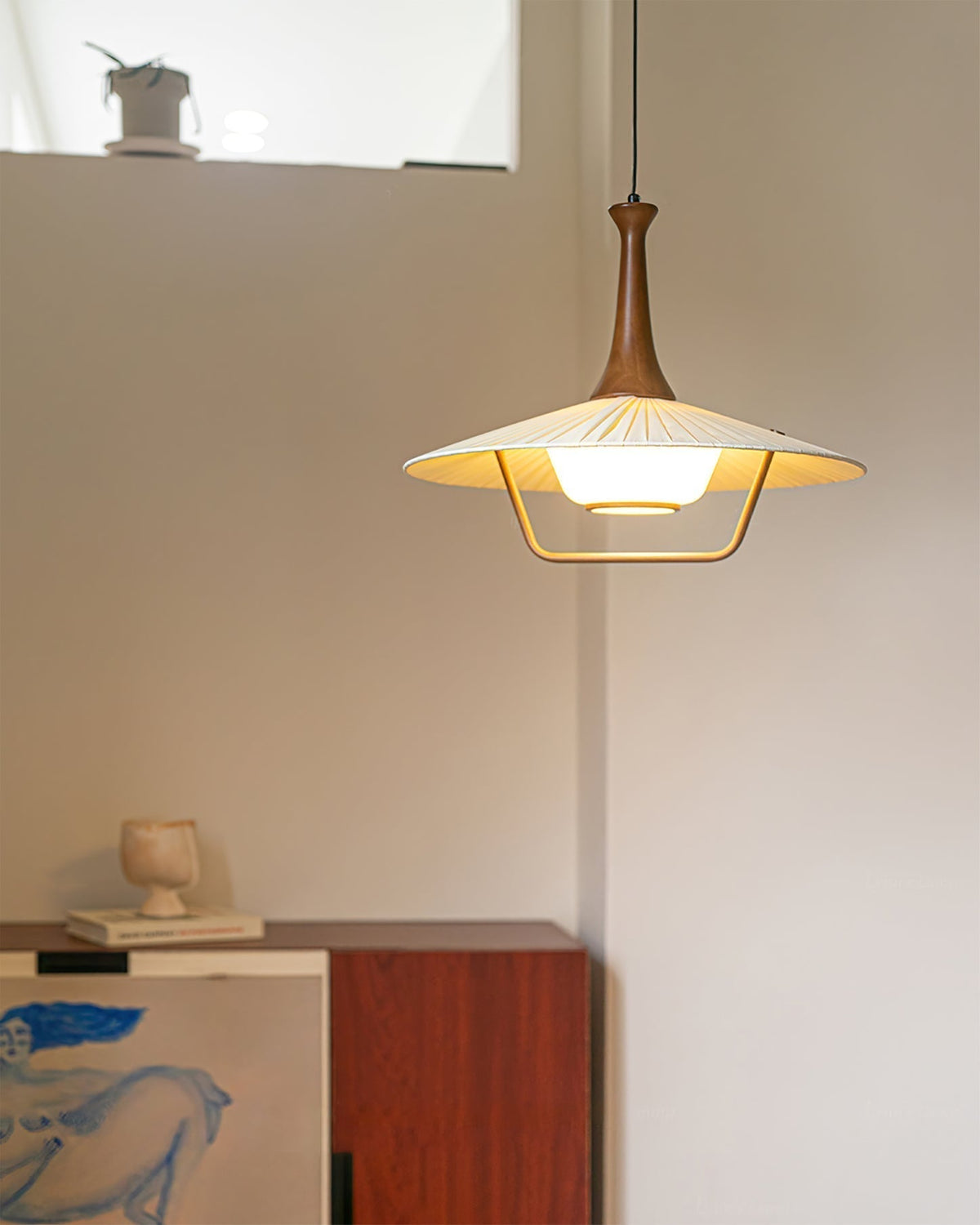 Mydorisra Traditional Classic Fabric Wood Pendant Lamp