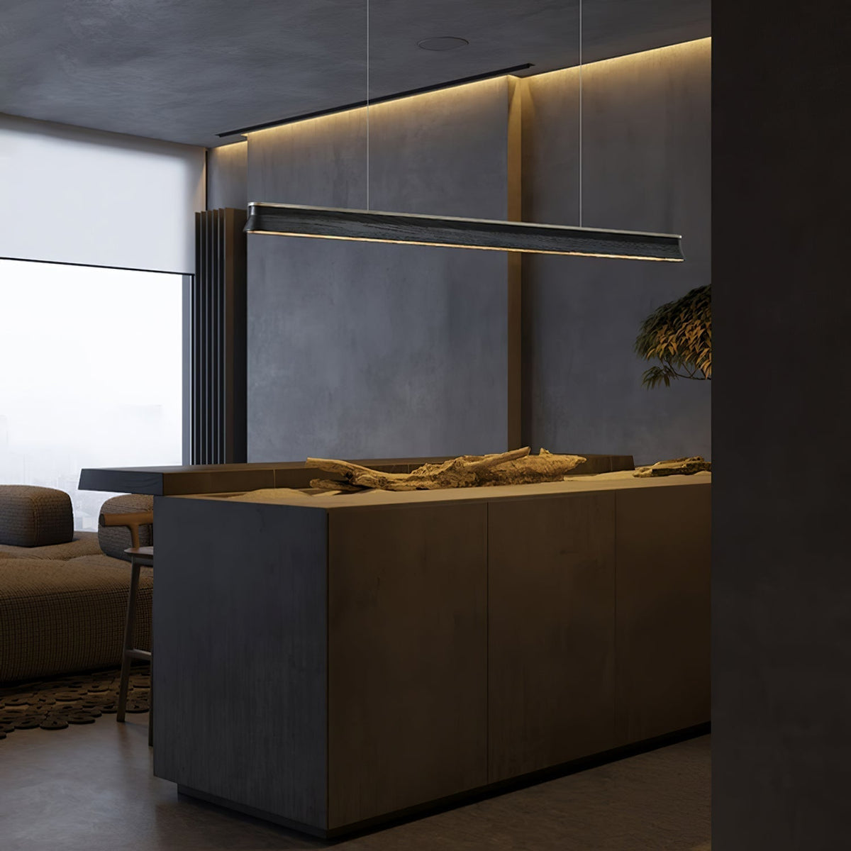 Zura Industrial Wood Linear Pendant Lamp