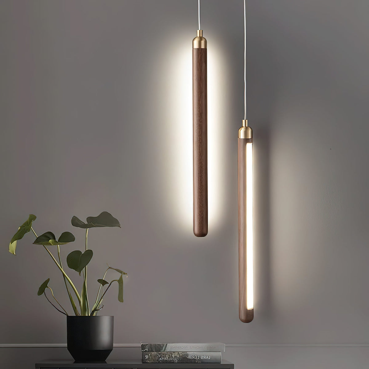 Kyoto Walnut Brass Linear Pendant Light