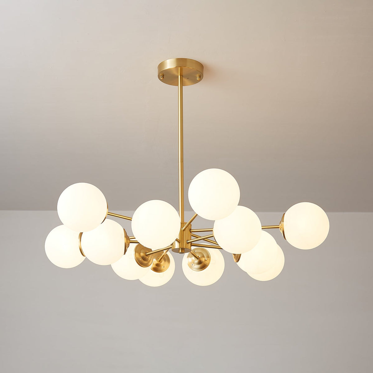 Velirora Chandelier Elysium Brass Frosted Glass Orbs