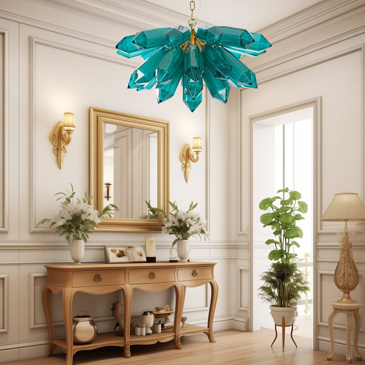 Luxalira Chandelier Emerald Crystal Starburst Gold