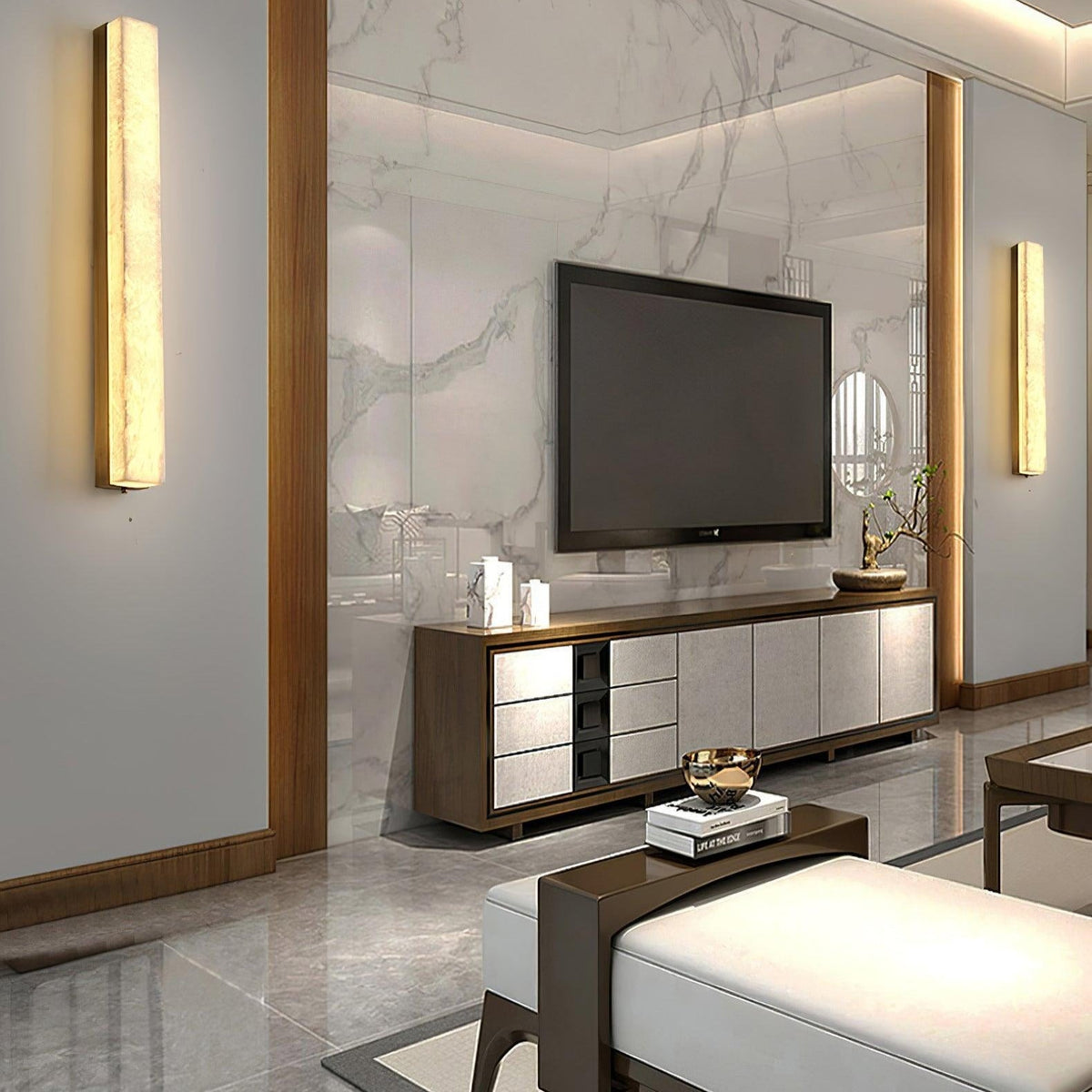 Colette Linear Brass Alabaster Wall Lamp