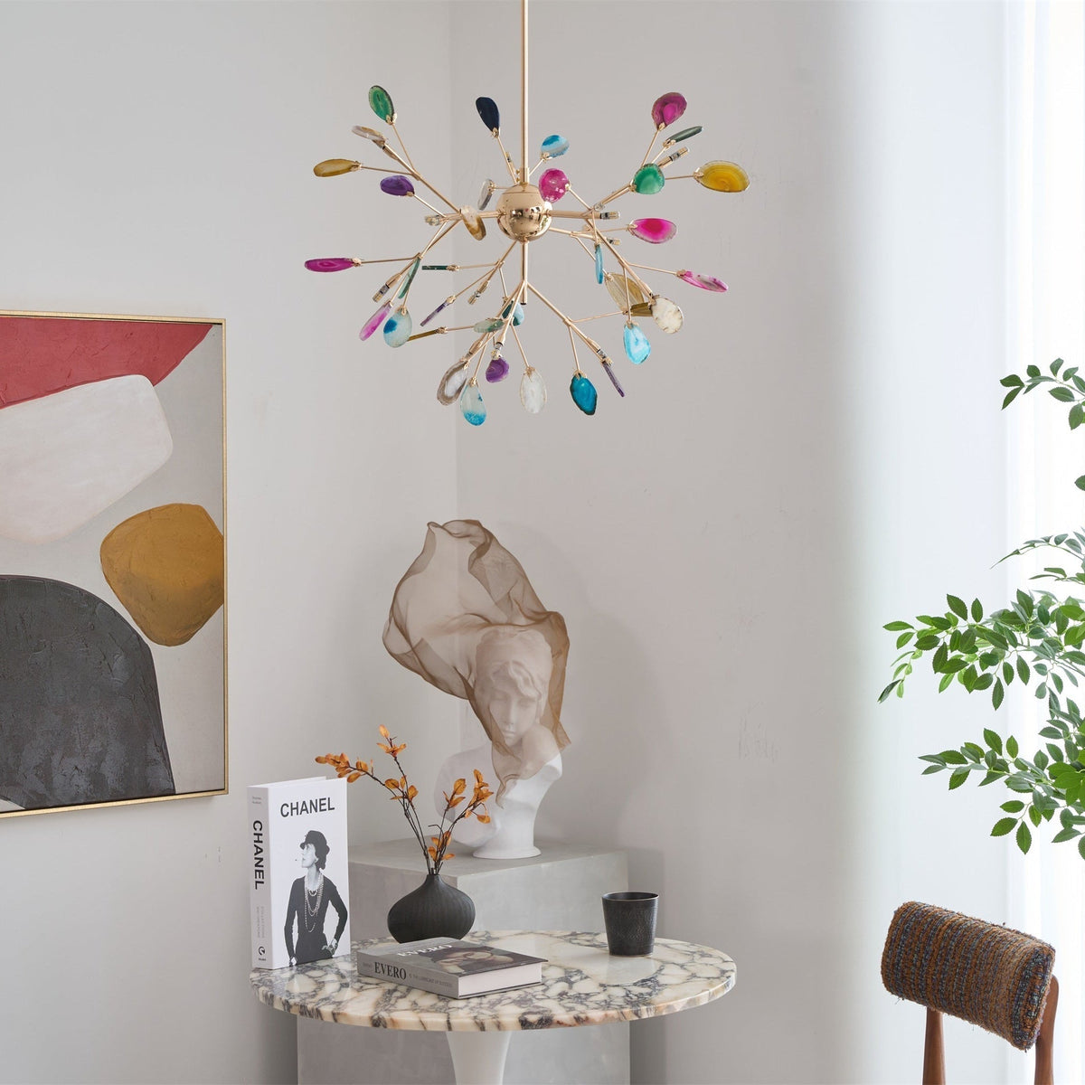 Ulenor Chandelier Colorful Leaf Gilded Arms
