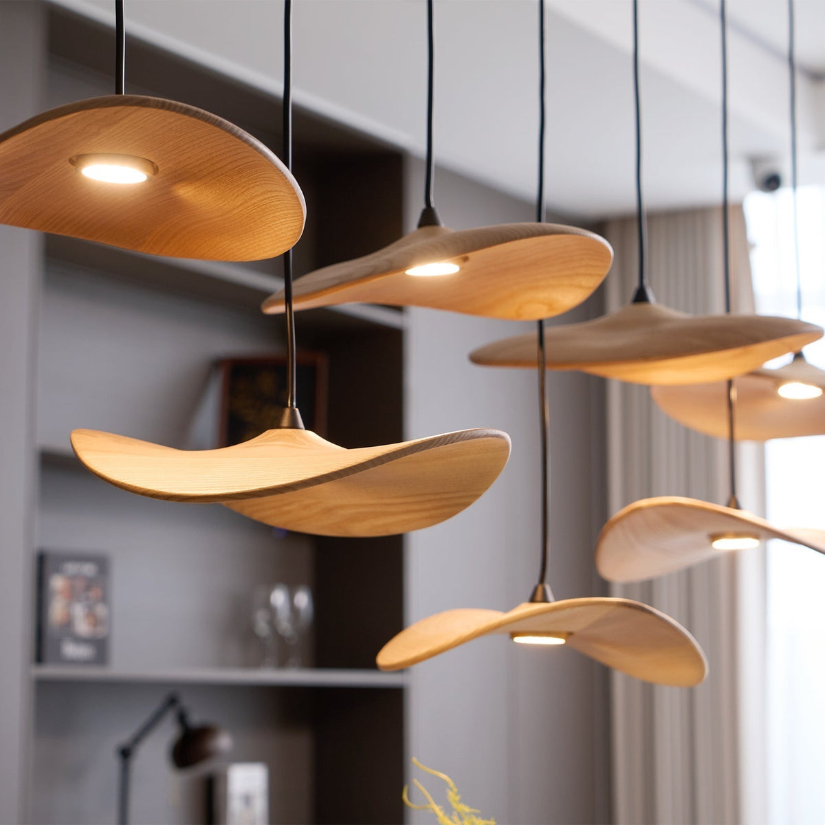 Abbott Modern Minimalist Empty Leaf Wood Chandelier