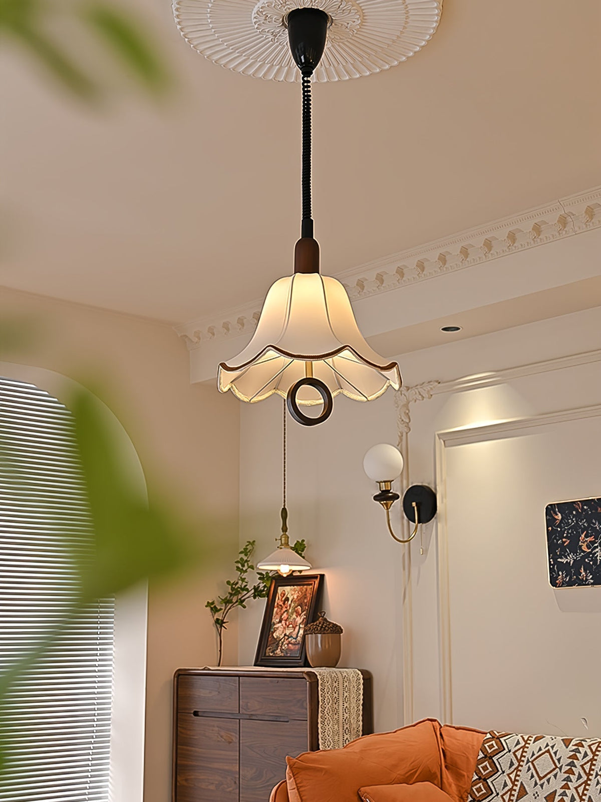 Eurvaryra Classic Elegance Fabric Wood Pendant Light