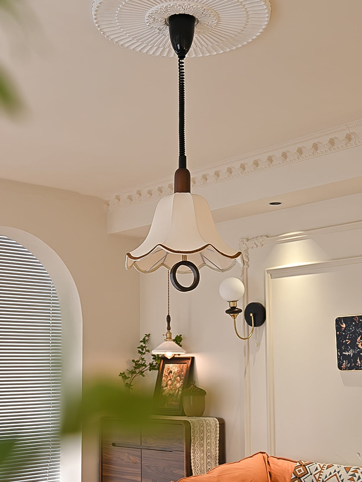 Eurvaryra Classic Elegance Fabric Wood Pendant Light