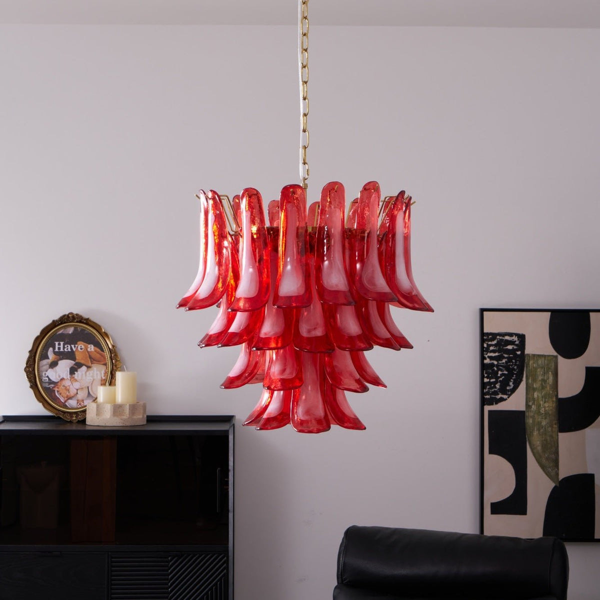 Celarine Chandelier Red Petal Glass Layered Artistic