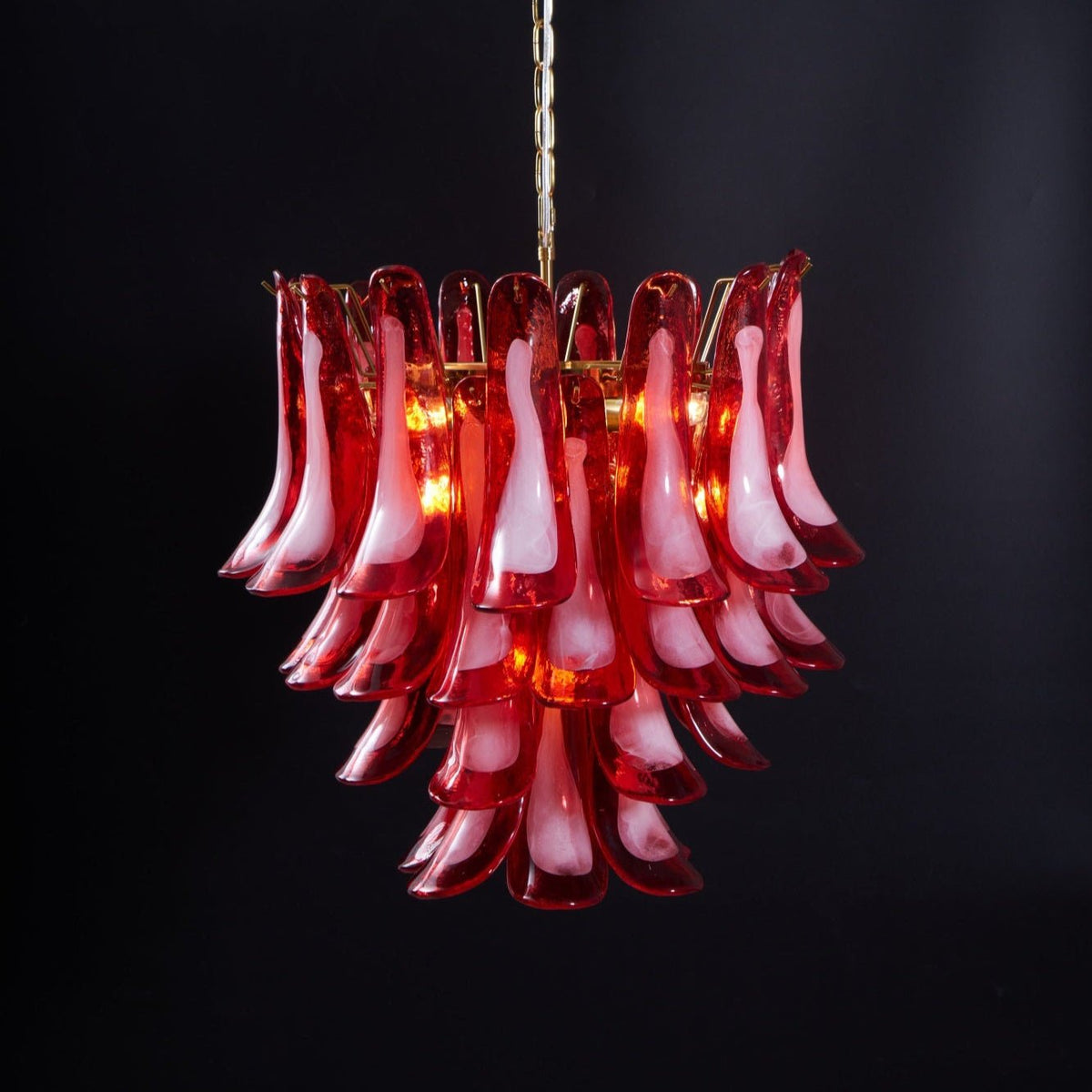 Celarine Chandelier Red Petal Glass Layered Artistic