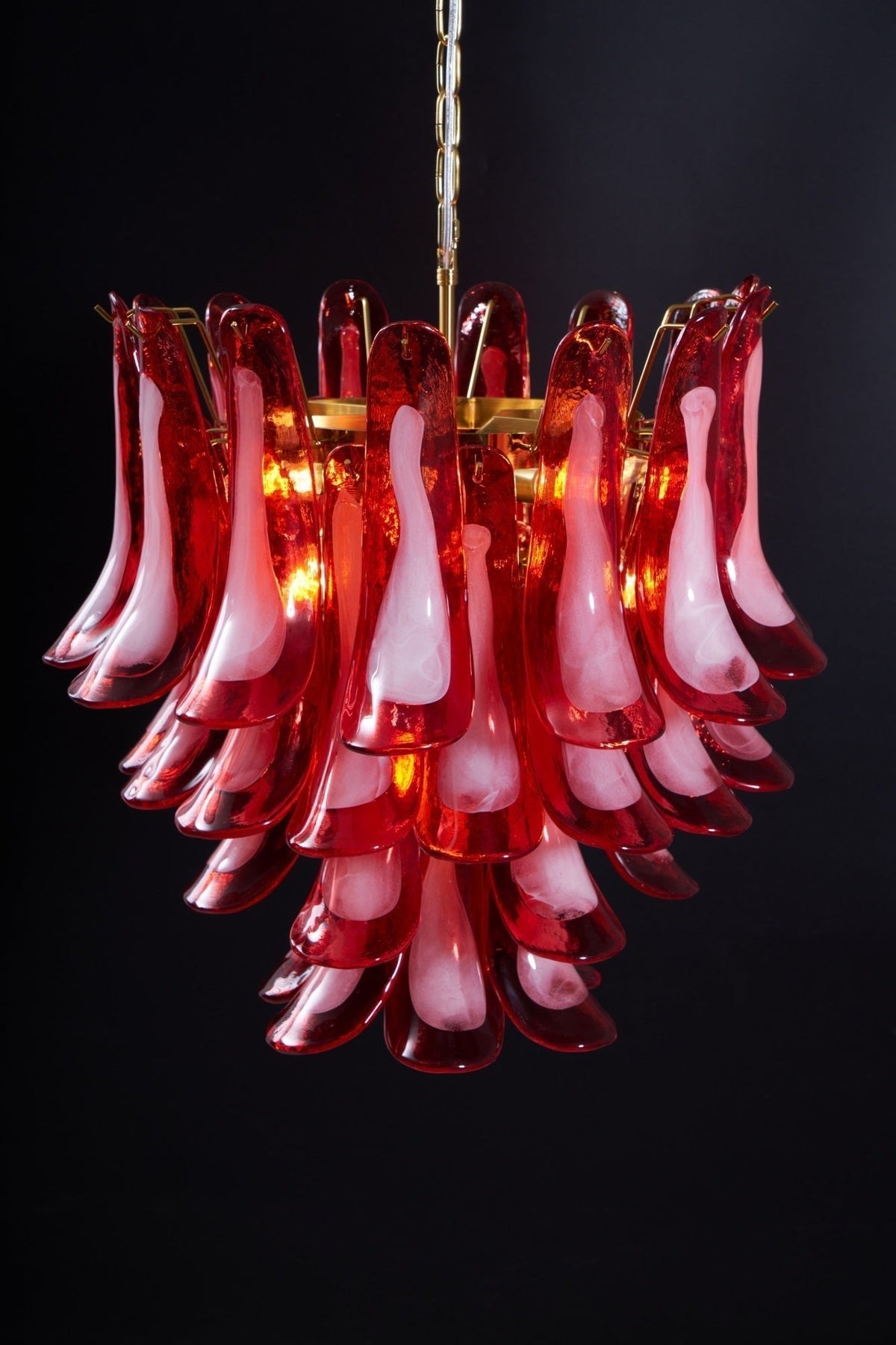 Celarine Chandelier Red Petal Glass Layered Artistic